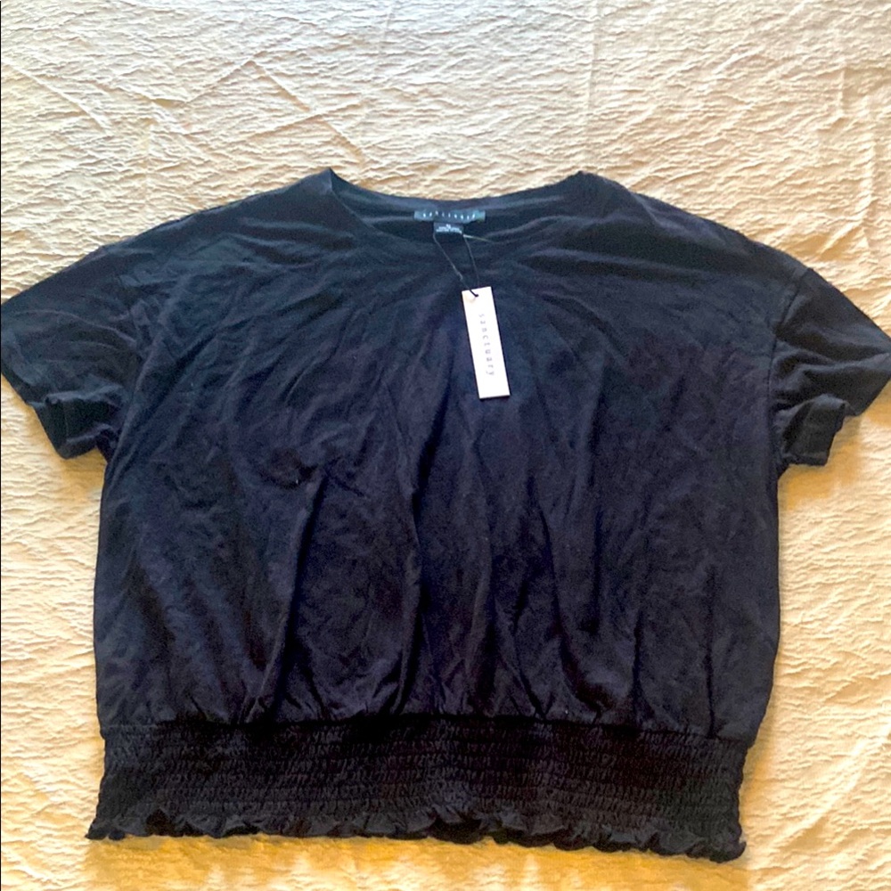 NWT New Sanctuary Black Boxy Short Sleeve T-Shirt with smocked hem Sz XL